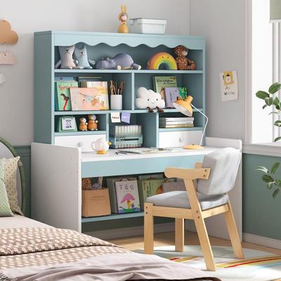 书桌书架书柜一体学生学习写字桌子家用女孩卧室电脑桌椅套装