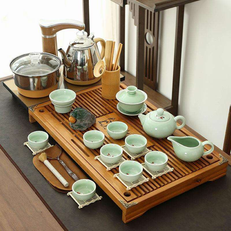 茶具套装家用整套简约紫砂功夫全自动防烫一体上水泡茶杯实木茶盘