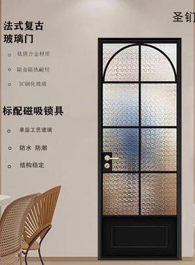 法式复古平开门卫生间油砂玻璃极窄老铁门钛镁铝合金轻奢风平开窗