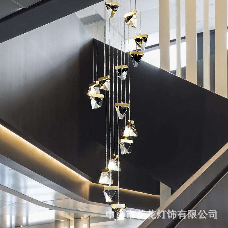 全铜灯长吊灯复式楼客厅大吊灯现代简约别墅阁楼旋转楼梯水晶吊灯