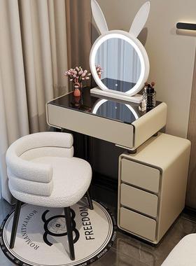 实木梳妆台岩板床边化妆桌简易出租屋化妆台带斗柜网红小户型家用