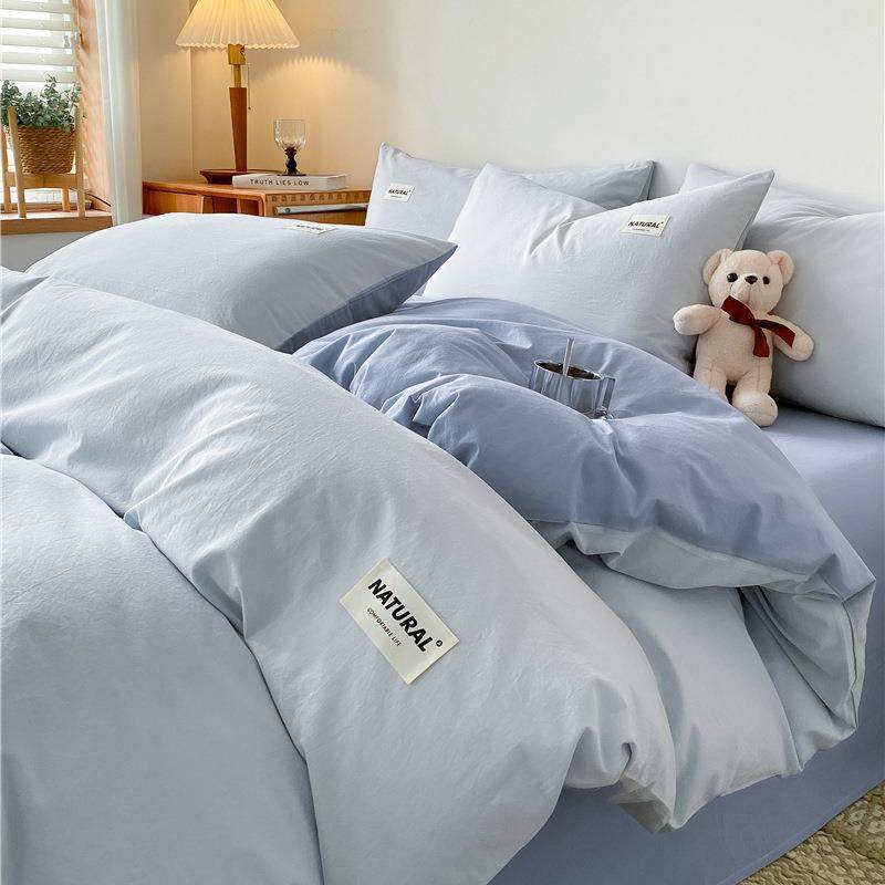 A类100全棉水洗棉床上四件套纯棉贴标款床单被套床笠罩宿舍三件4