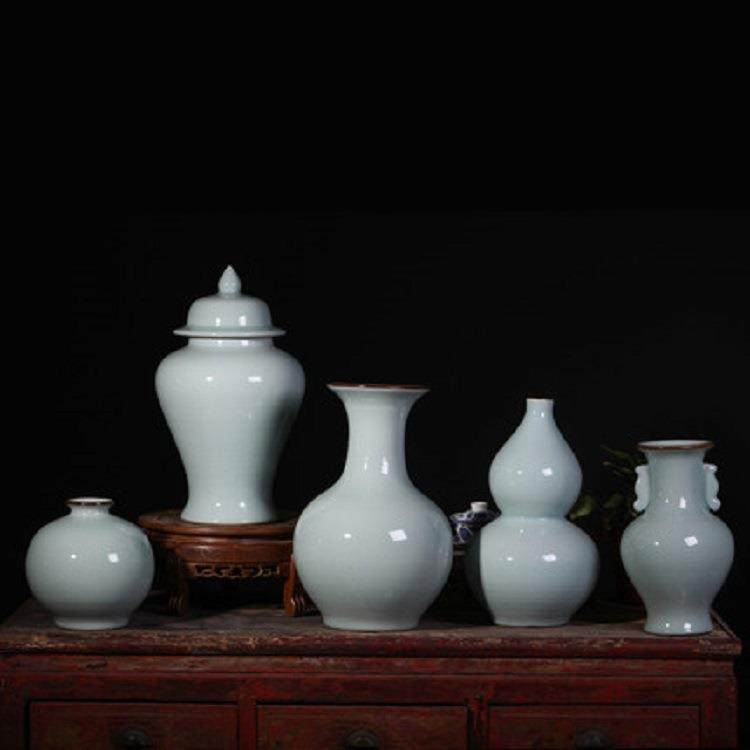 陶瓷花插器仿古官窑开片落地大花瓶现代家饰品客厅摆件