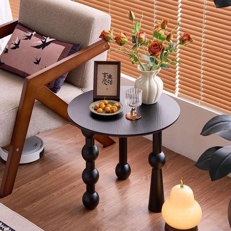 法式古风北欧实木复古茶几客厅家用商用小户型圆形茶桌沙发轻奢