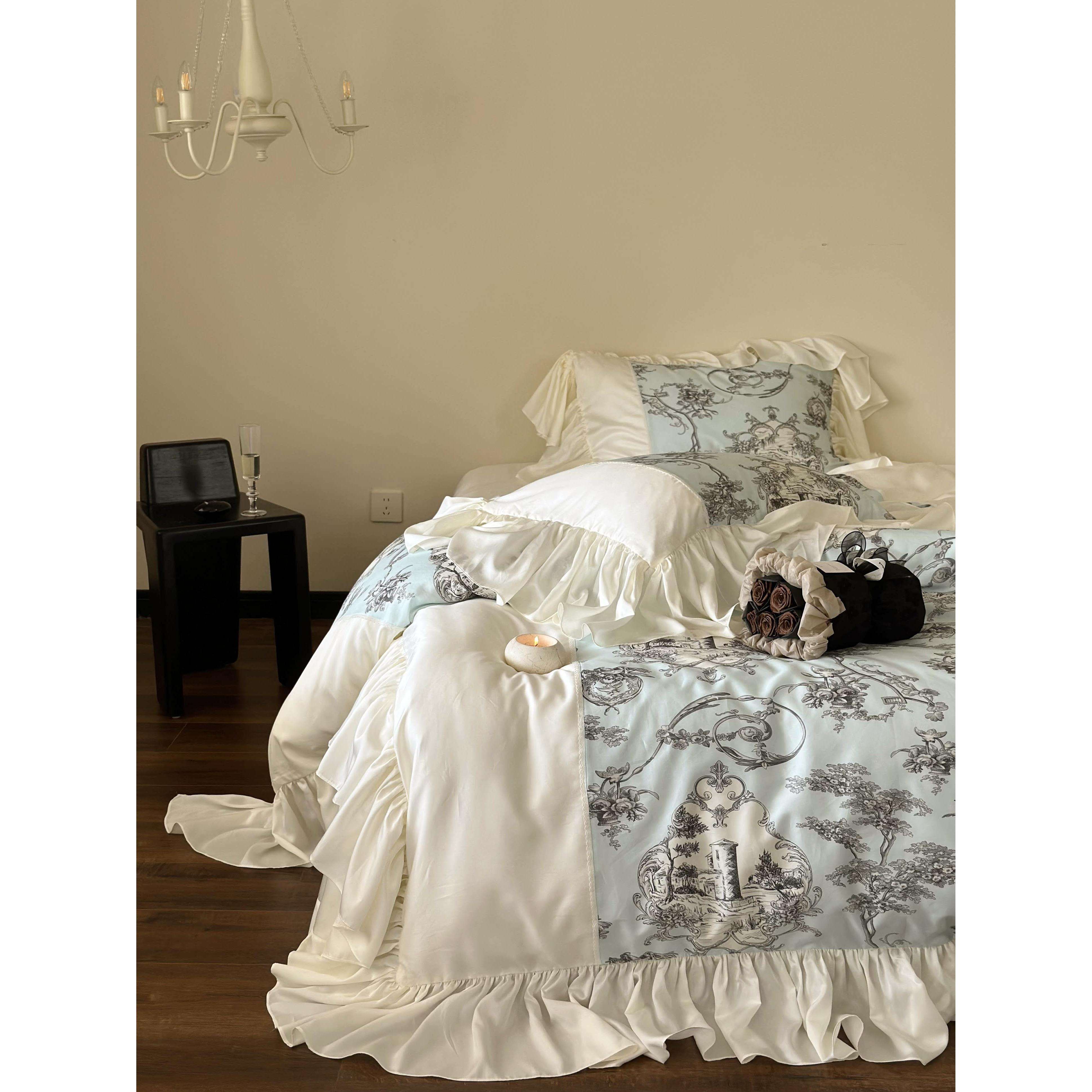 床单丝︱温莎滑冰夏季天丝四件套花边凉感丝古堡被套裸睡法式复古