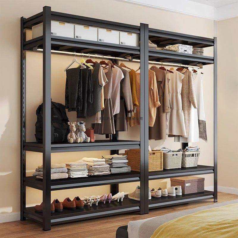 衣柜衣架货架防尘帘开放式衣帽间卧室简易角钢家用落地多层置物架