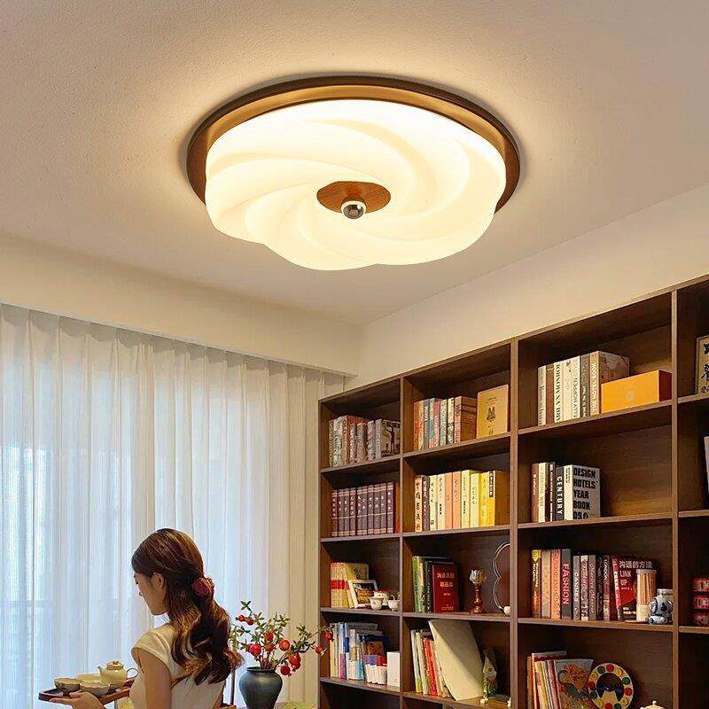 中古吸顶灯奶油风卧室风扇灯轻奢高级感2025新款书房客厅实木灯具