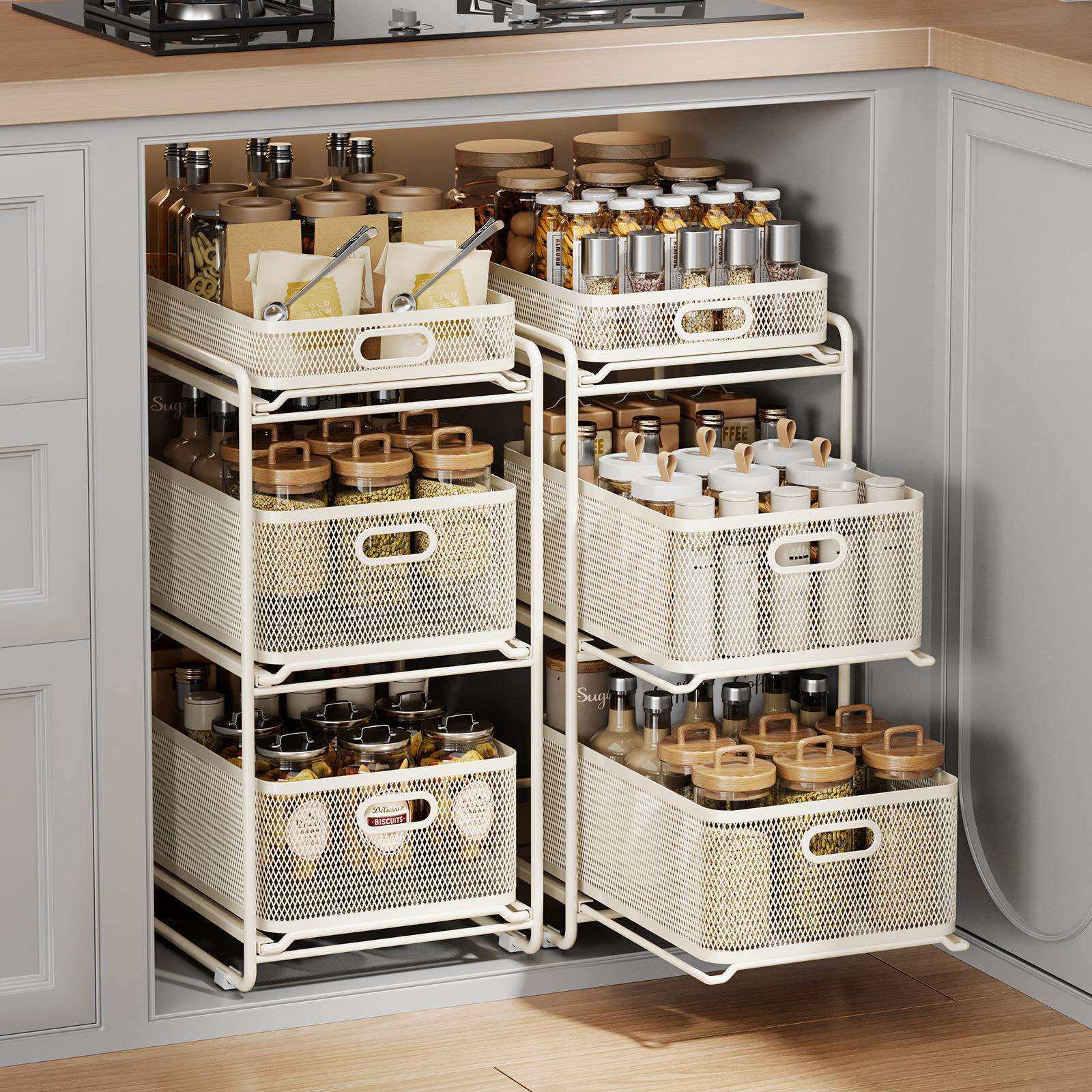 厨房可抽拉调料架分层置物架拉篮家用下水槽神器多功能调料品收纳