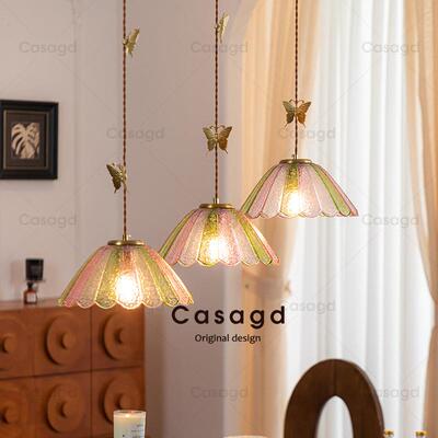 中古蝶梦餐厅吊灯彩色冰裂纹梦幻餐桌吊线灯复古吧台蝴蝶灯casagd