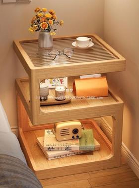 奇梦超窄小型卧室茶几床头置物架新款风实木床头柜原木边几客厅家