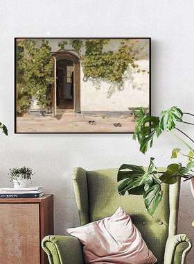 丹麦画家马蹄纳斯罗白装饰画一家旅馆入口油画客厅沙发背景挂画