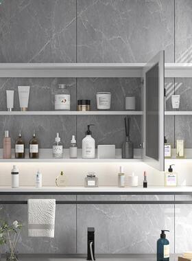 QPX浴室镜柜带灯防雾卫生间实木智能镜子收纳置物架单独一体柜挂