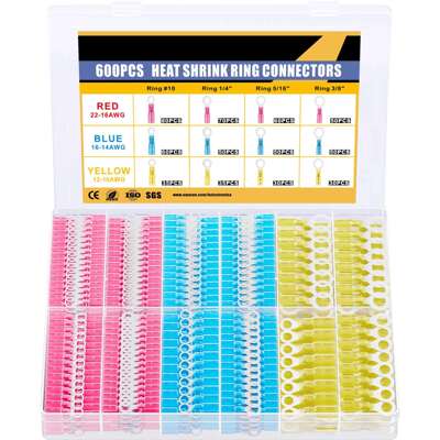 热缩防水端子600PCS热收缩环连接器AWG22-10船用热收缩连接器