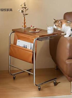 复古风可移动茶几客厅边几简约沙发旁置物架家用带轮角几床头边桌