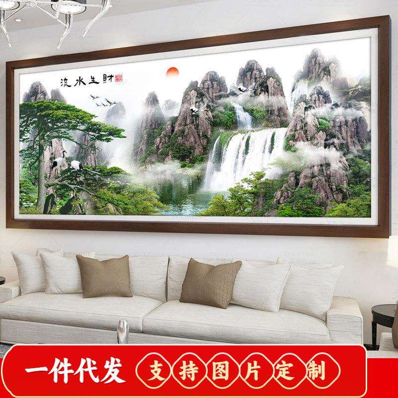 2019新款5d流水生财钻石画满钻十字绣钻石绣贴钻客厅山水画风景