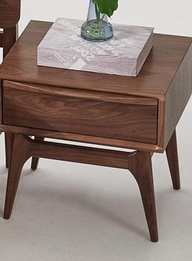 卧室小型实木床头柜现代简约黑胡桃木床边柜北欧轻奢储物柜架极简