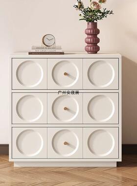 安寝居奶油风现代简约斗柜卧室靠墙收纳柜中古风储物白色实木三斗