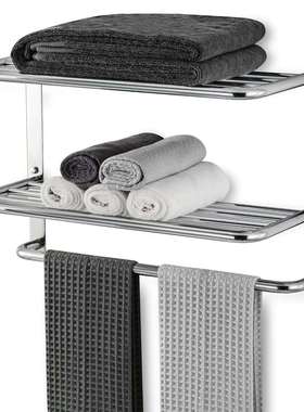 浴室毛巾架SUS304不锈钢卫生间浴巾架壁挂式亮光黑色3层收纳
