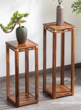 新中式仿古花几实木花架胡桃木室内置物架方形盆景架家用客厅阳台