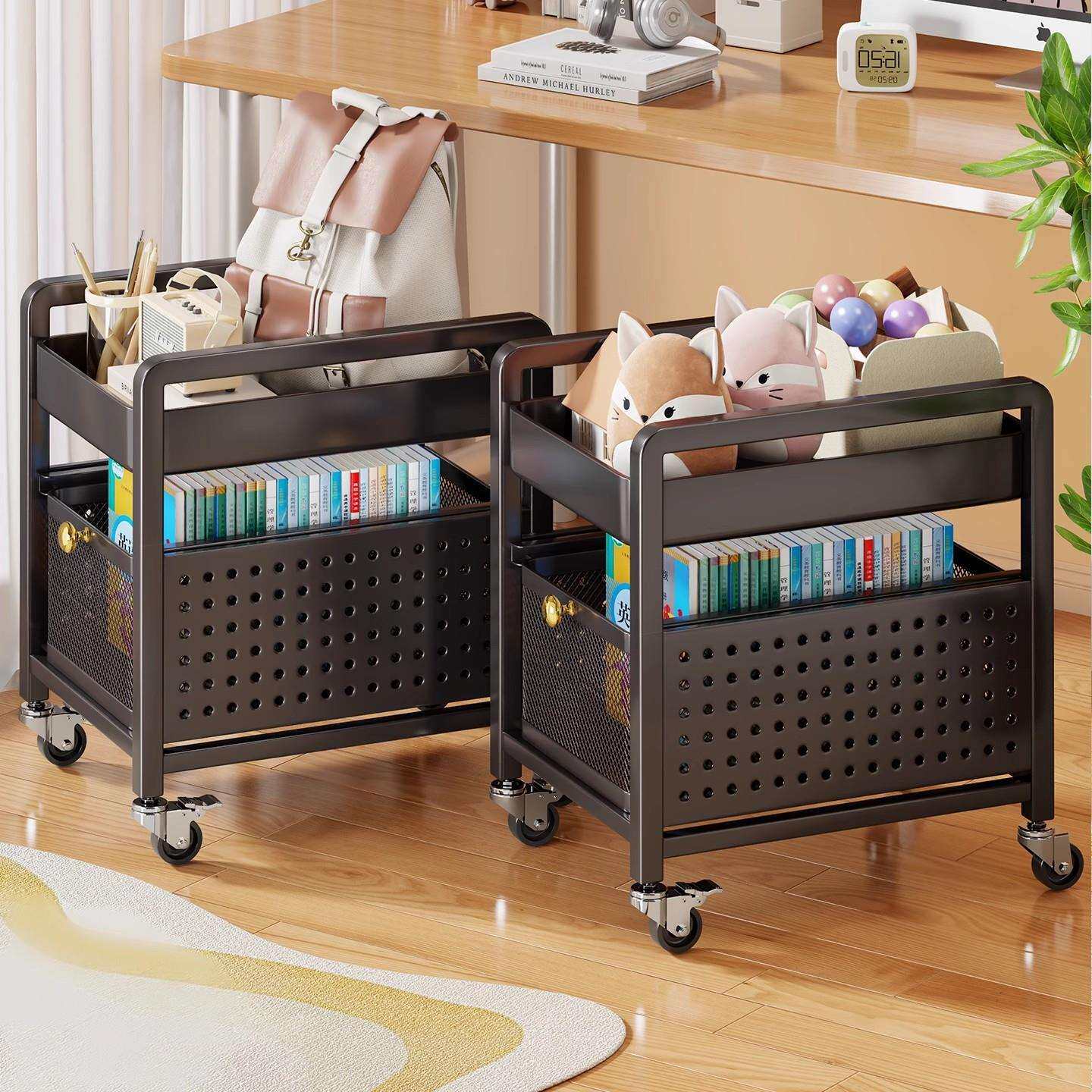 桌下置物架办公室工位可移动小推车收纳柜多层放书包带滑轮神器箱