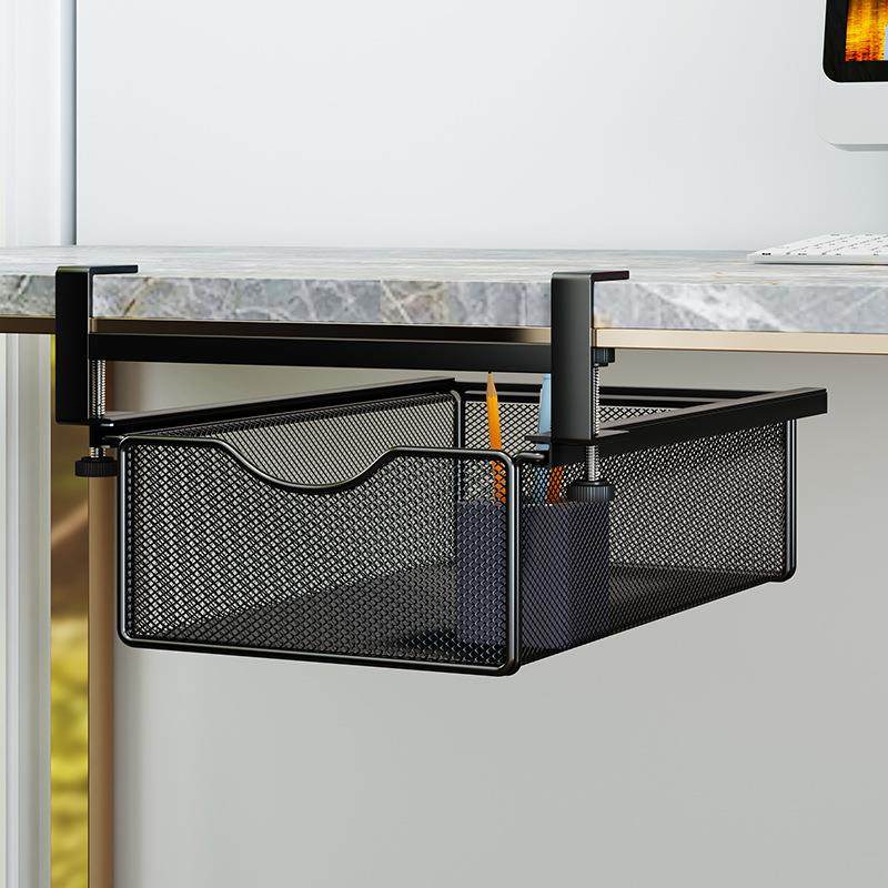 办公室悬挂桌下置物架抽屉式收纳神器抽拉挂篮工位整理桌底免打孔