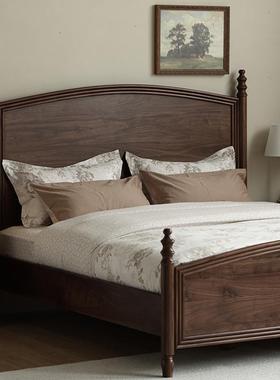 北美黑胡桃木实木床美式中古双人床1.8米1.5现代简约主卧大靠背床