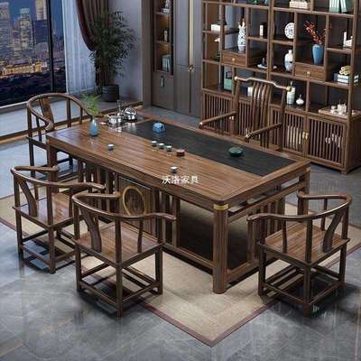 新中式茶桌椅组合实木茶桌茶台家用办公阳台一体功夫泡茶几一整套