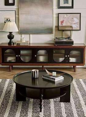 法式复古茶几圆形实木美式茶桌古风家用小桌子小户型客厅简约新款