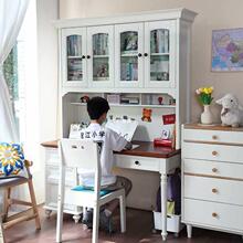 歌里图美式全实木书桌书架一体桌儿童组合书柜学生家用电脑学习桌
