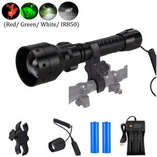 热销10W旋转调焦户外夜间照明手电筒红光绿光白光红外火炬灯