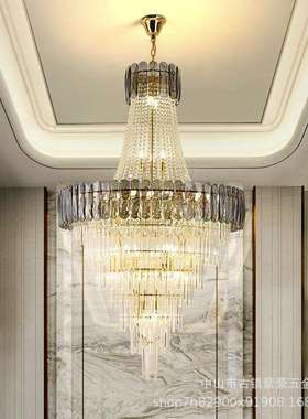 轻奢复式楼客厅水晶大吊灯别墅公寓中空楼中楼店铺跃层楼梯长吊灯