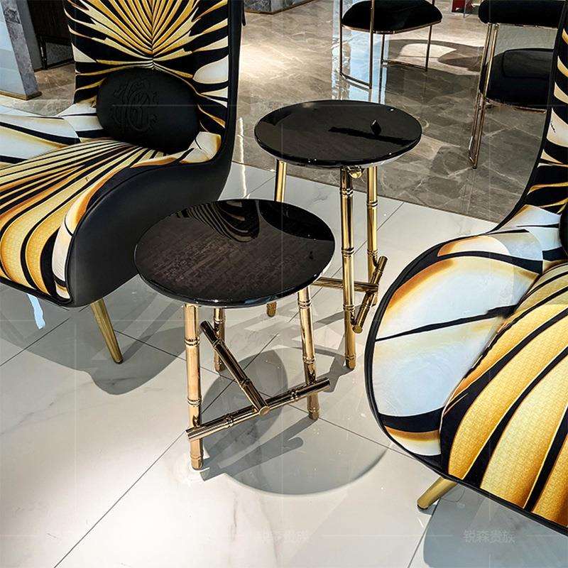 宾利BENTLEY轻奢实木茶几圆形后现代洽谈桌意大利实木茶桌可