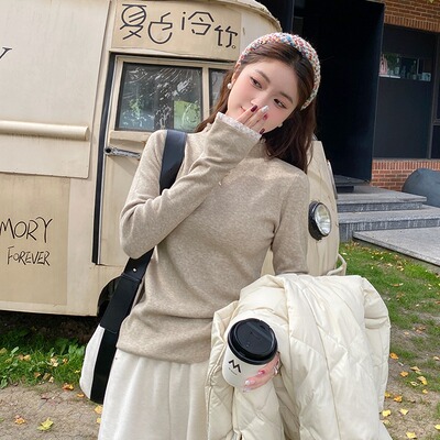 半高领花边拼接打底衫小香风上衣