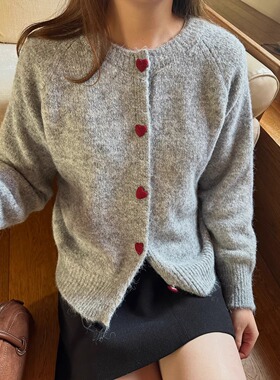 灰色慵懒风超好看高级感毛衣女2025秋冬新款宽松开衫外套针织上衣