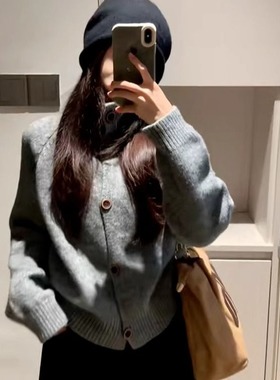 灰色针织高领早秋毛衣开衫慵懒高级感女装2025新款秋冬设计感外套