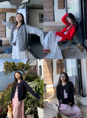 韩系灰色针织开衫上衣女秋冬季2025新款宽松显瘦百搭短款毛衣外套