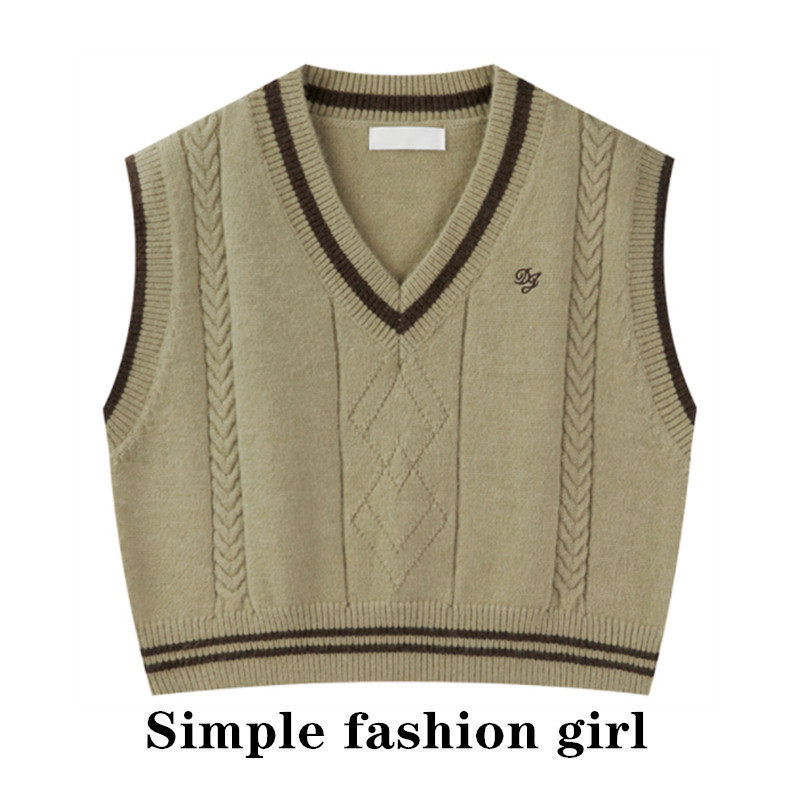 v领针织马甲女短款宽松背心上衣