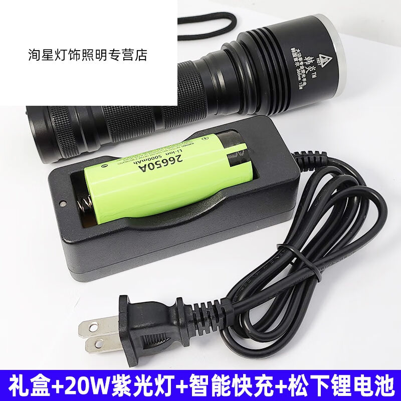 韩炎20W韩国365NM黑镜UV大功率紫光灯烟酒鉴定验钞瓷器荧光手电筒