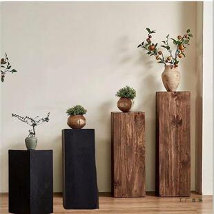 实木方形花架墩子家用客厅玄关茶几复古民宿装饰原木木桩底座摆件