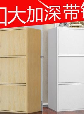 简易储物柜子带锁书柜带门落地简约客厅小收纳置物多层阳台橱柜木