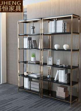 轻奢简约现代书架办公文件多层置物架博古架多宝阁不锈钢烤漆货架