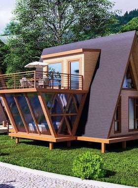 三角形木屋移动组装民宿木房子小户型别墅景观园林木头房一室一厅