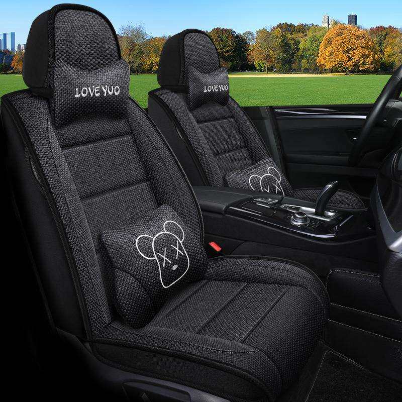 汽车座套四季通用全包围粗布亚麻坐垫夏季透气布艺座椅套