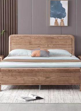 白蜡木实木床现代简约1.8米1.5主卧2m双人收纳储物高箱原木大婚床