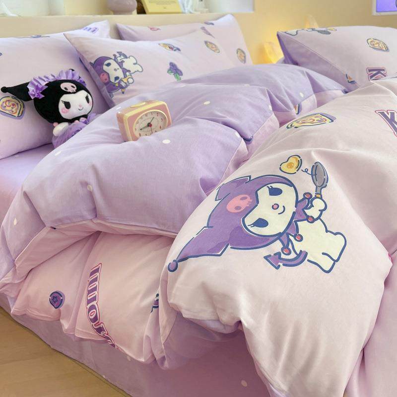 冬季纯棉床上四件套100全棉卡通儿童库洛米被套床单笠床品三件套4