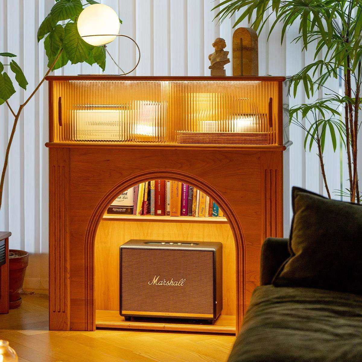 壁炉柜客厅玄关柜法式中古实木壁炉装饰壁炉电视柜家用摆件樱桃木