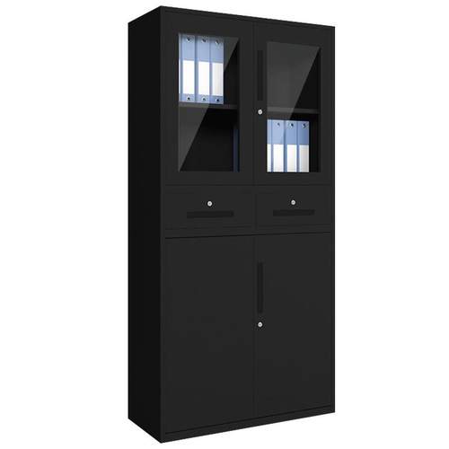 拆装薄边窄边文件柜办公柜带锁资料柜档案柜玻璃开门黑色铁皮柜