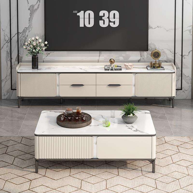 实木简约电视柜茶几边柜组合钢化玻璃环保烤漆高款储物柜成套家具