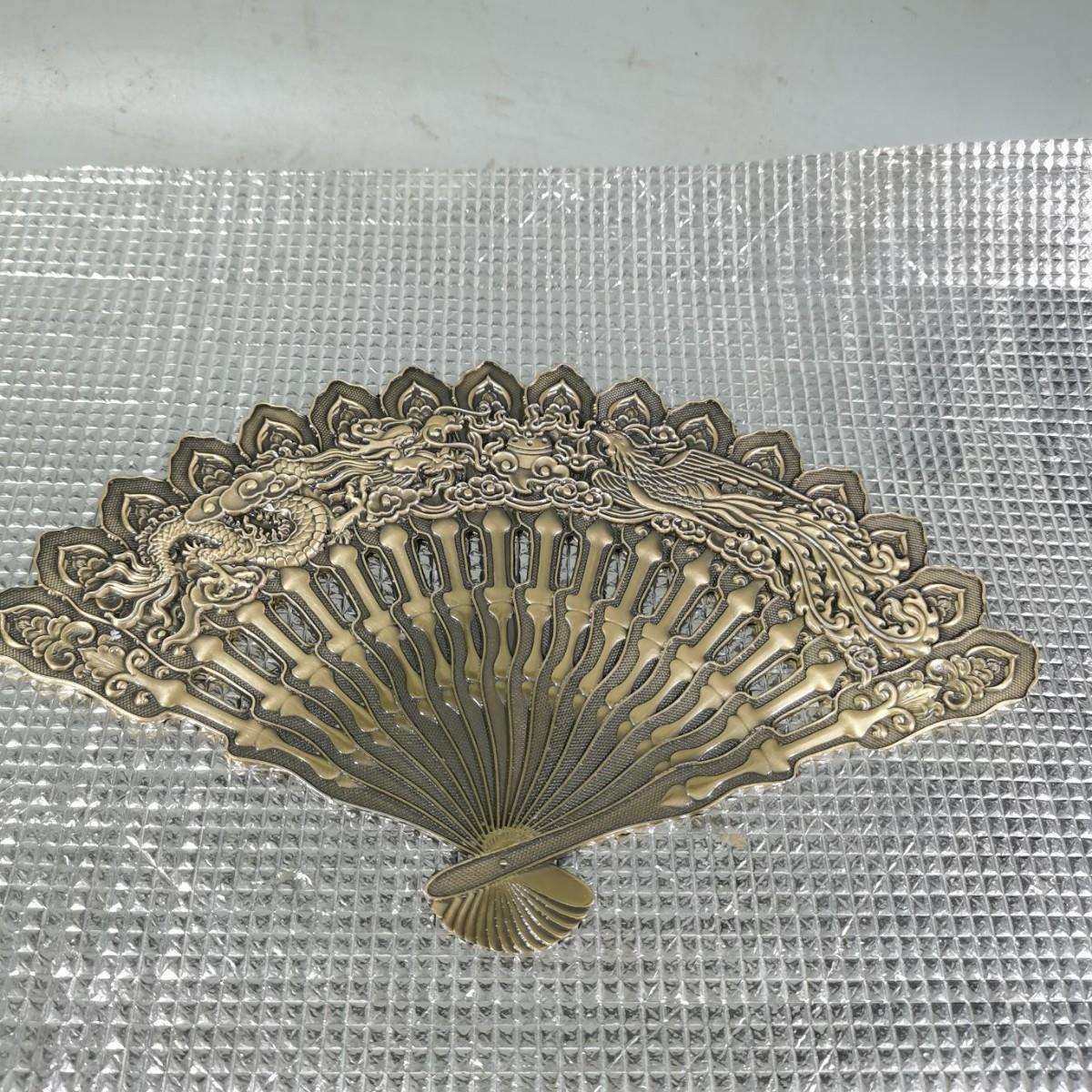 古玩杂项收藏铜龙凤呈祥扇子摆件家居收藏品办公桌面摆饰工艺品