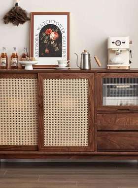 北美黑胡桃实木餐边柜现代简约樱桃木原木客厅储物收纳多功能矮柜